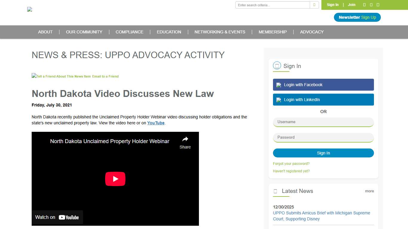 North Dakota Video Discusses New Law - Unclaimed Property Professionals Organization